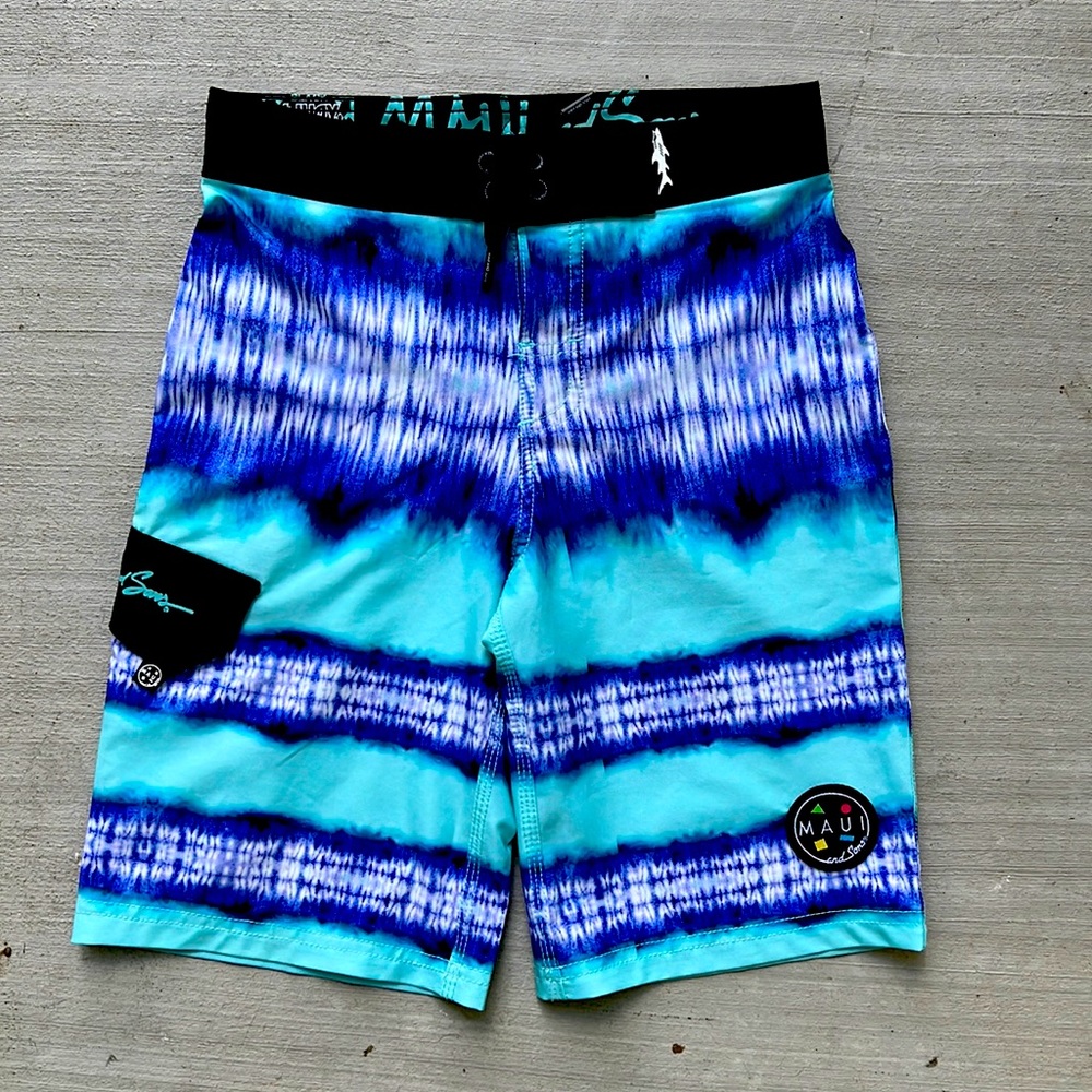 Maui and Sons big boys stripe tire tie dye board shorts, Aruba blue